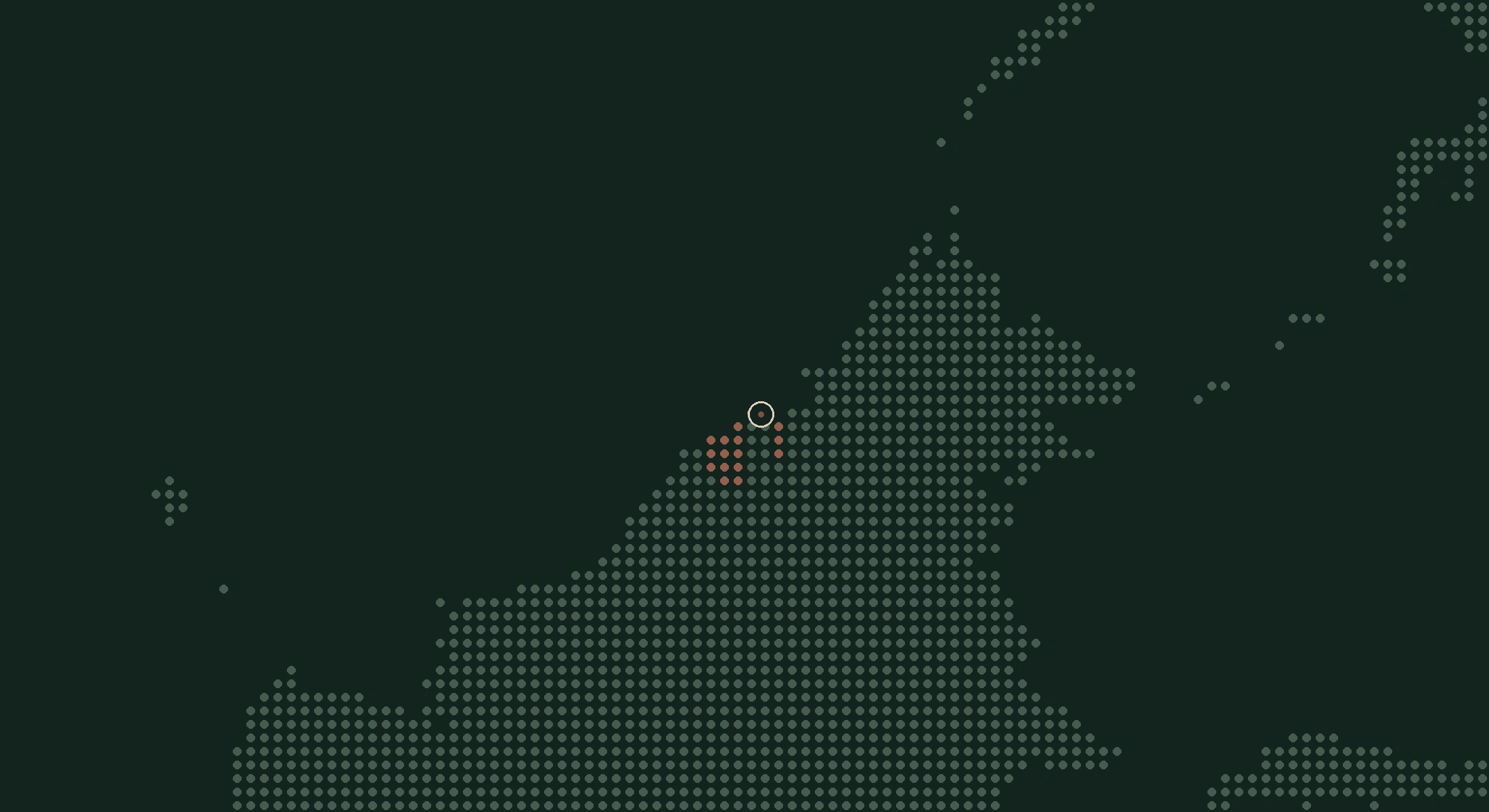 Closer dotted map of northern Borneo with Brunei Darussalam outlined